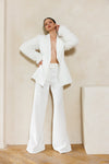 Pant Suit Faux Fur Sleeves Blazer Pant Set Off White