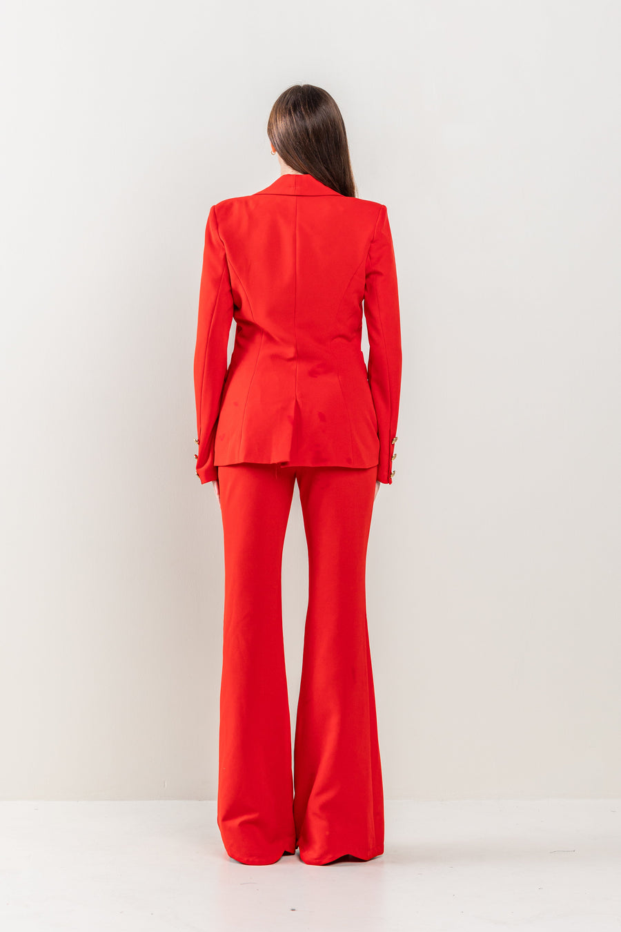 Pant Suit Long Sleeve Button Detail Jacket Pant Set Red