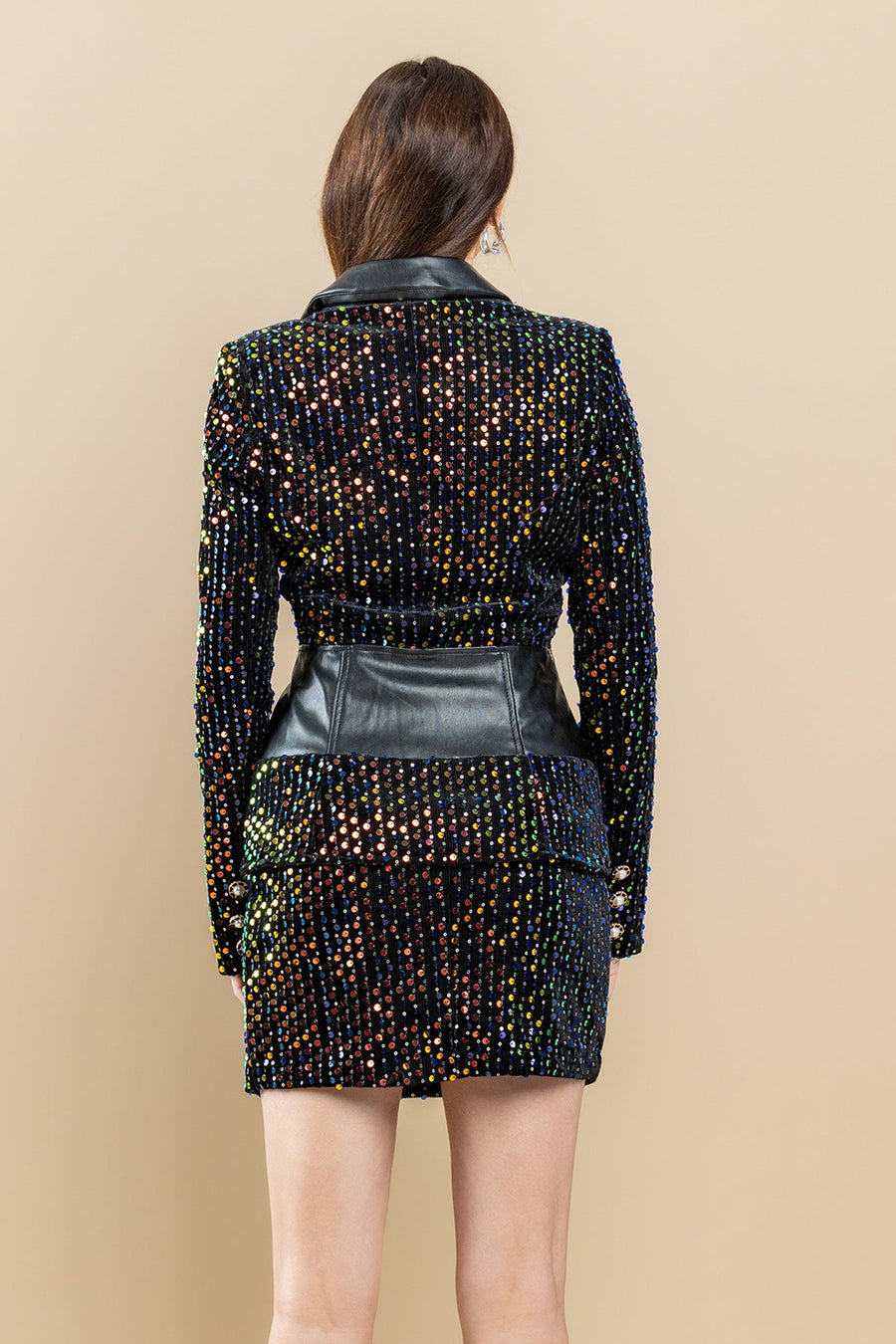 Cocktail Dresses Sequin Zip Up Long Sleeve Jacket Shirt Set Multi