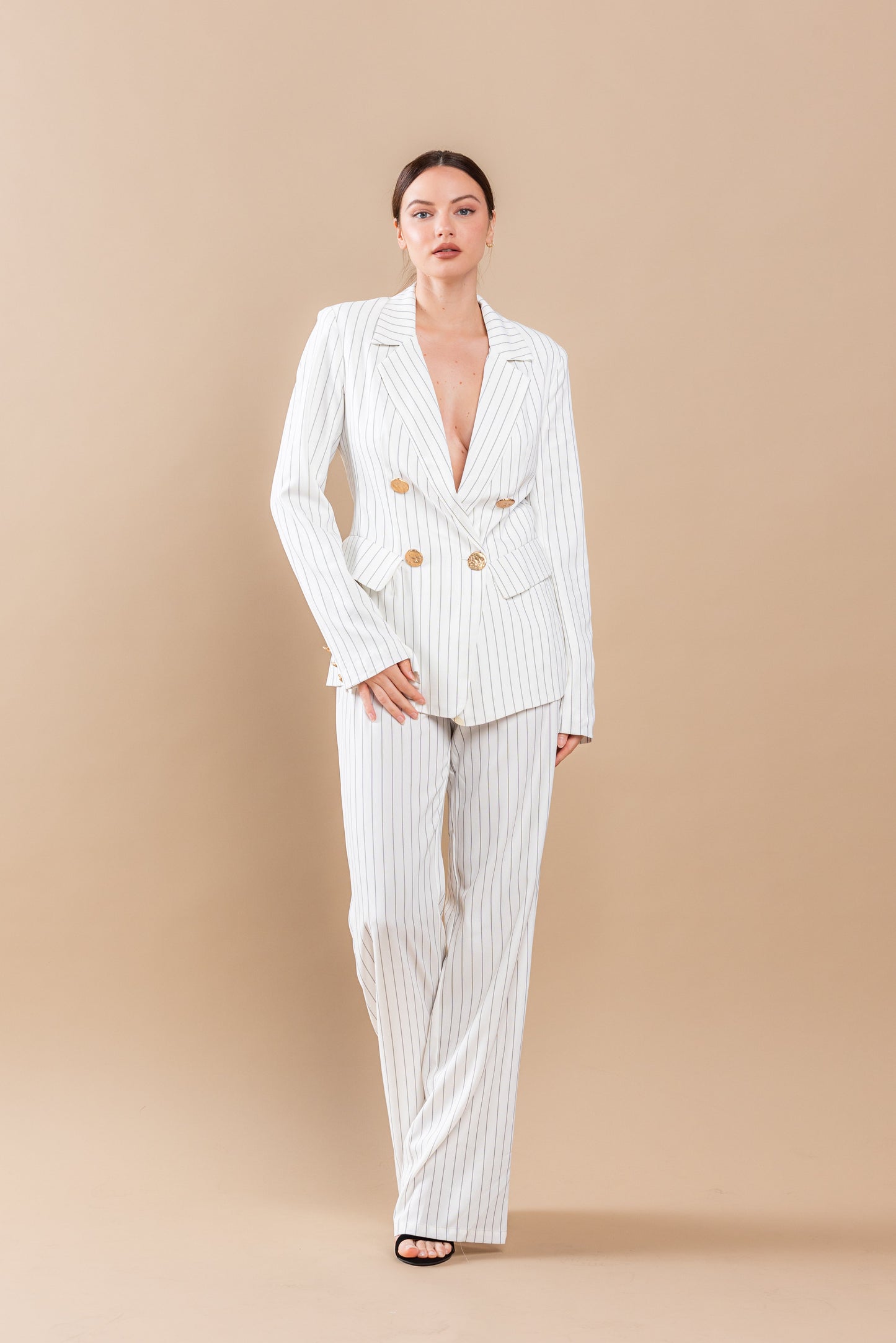 Pant Suit Stripe Jacket Pant Set Off White