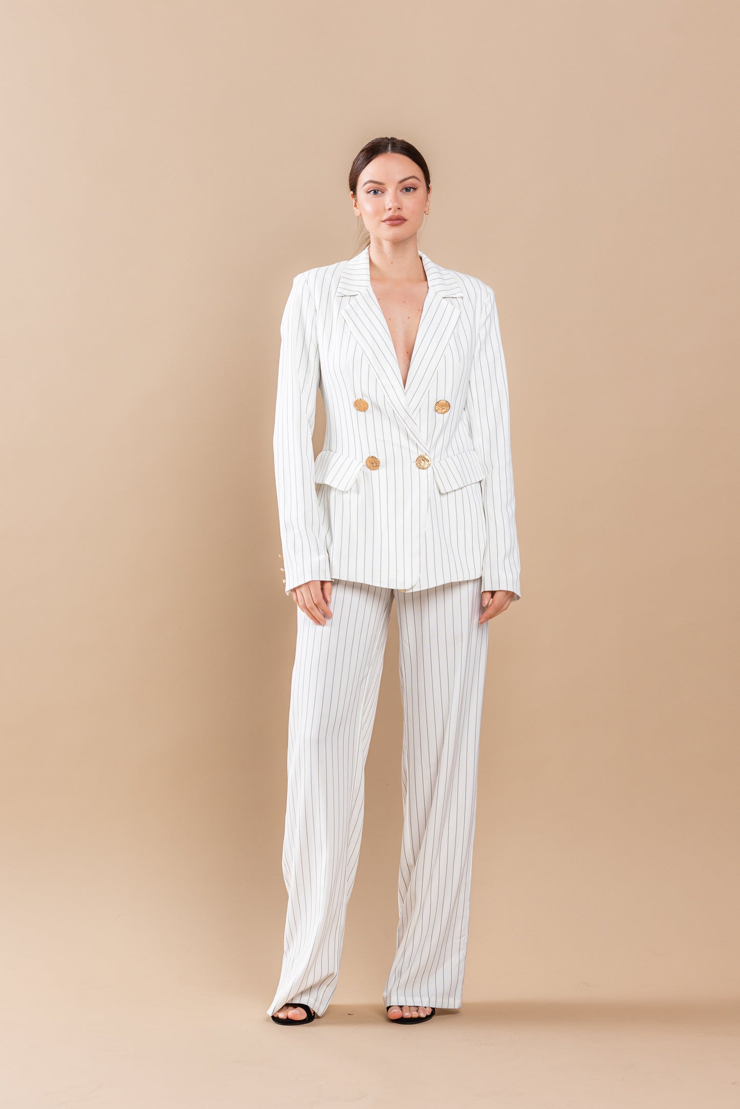Pant Suit Stripe Jacket Pant Set Off White