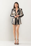 Pant Suit Long Sleeve Jacket Short Set  Black/Taupe
