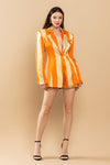 Pant Suit Long Sleeve Jacket Short Set  Orange/Taupe
