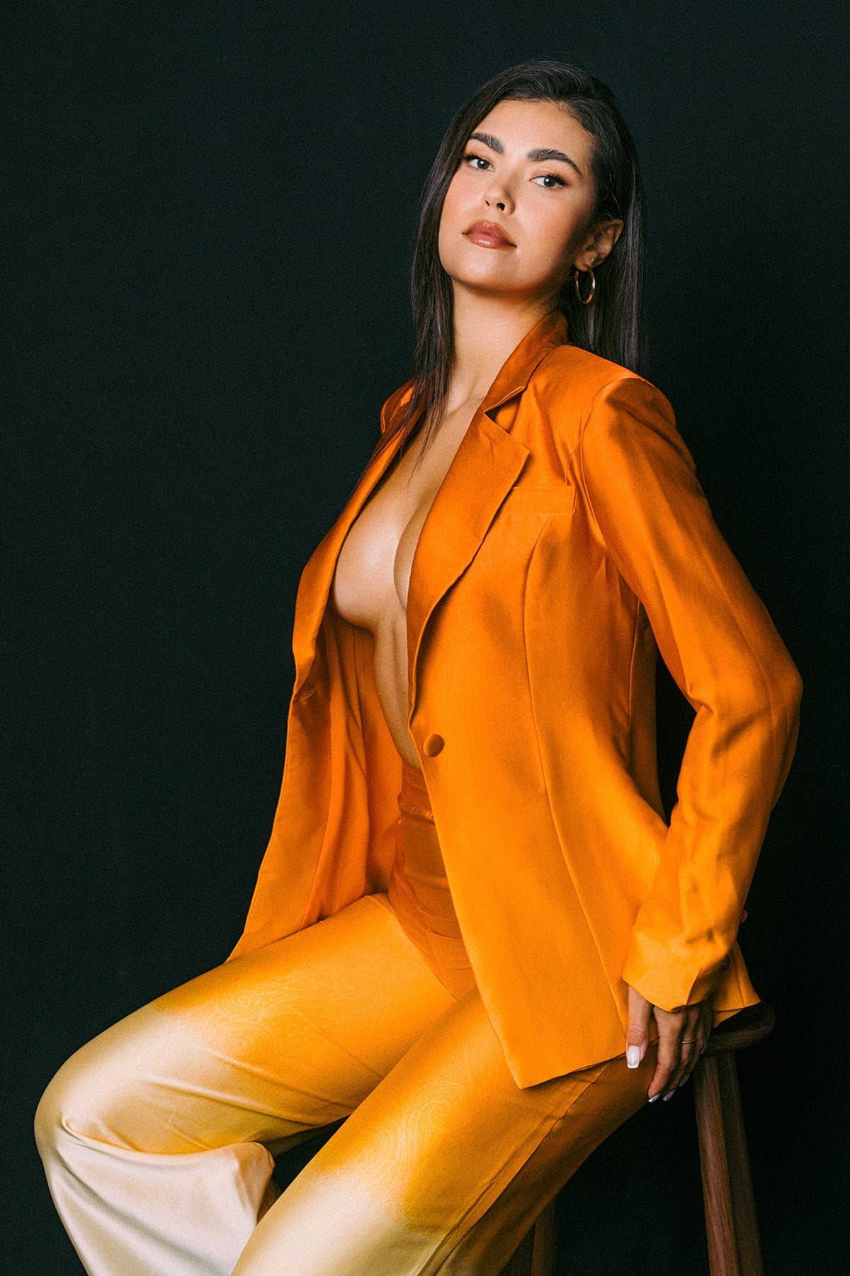 Pant Suit Ombre Jacket Pant Set Orange Combo