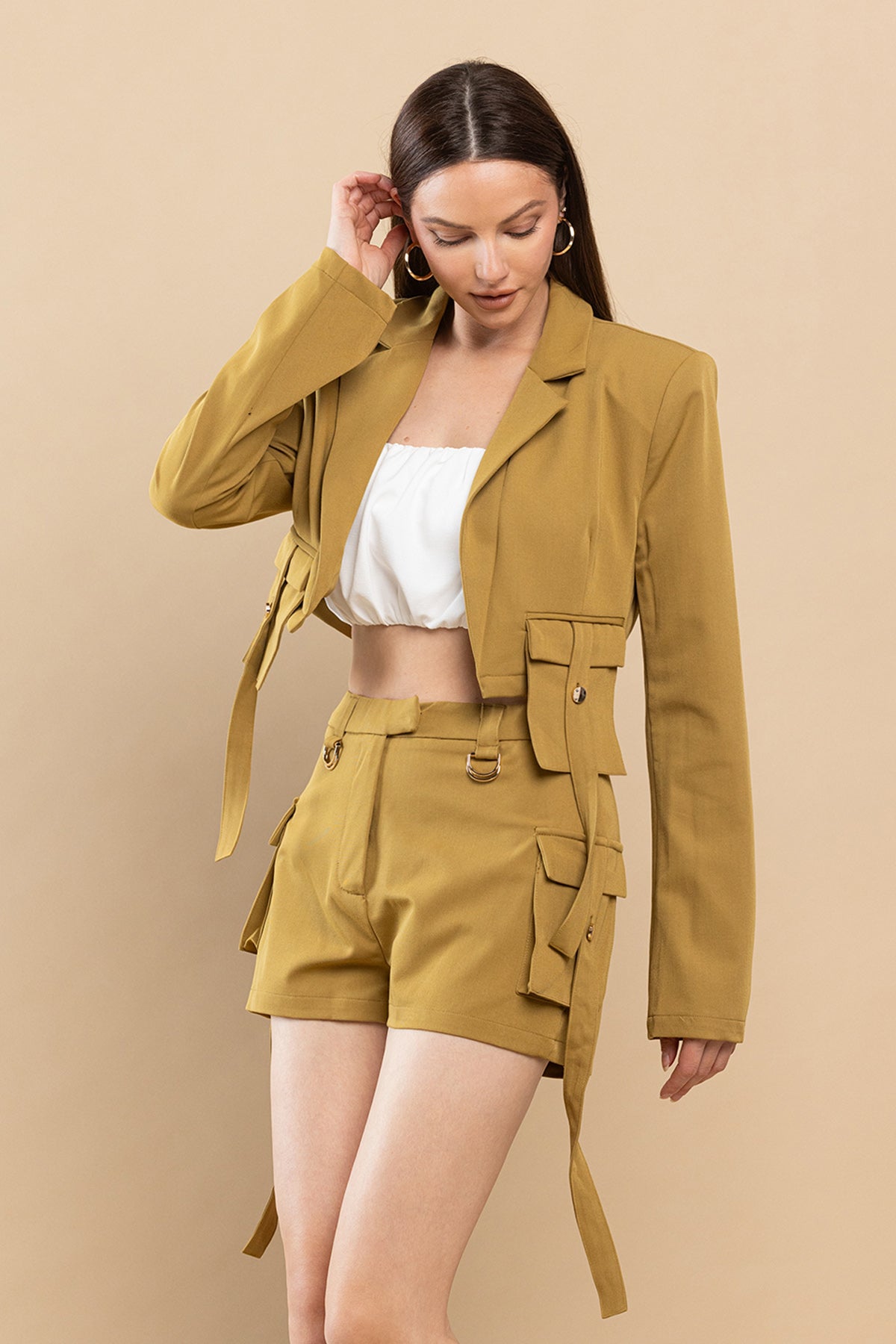 Pant Suit Crop Blazer Short Pant Set Golden Kiwi