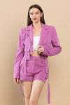 Pant Suit Crop Blazer Short Pant Set Magenta