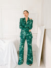 Pant Suit Tie Dye Floral Blazer Pant Set Hunter Green