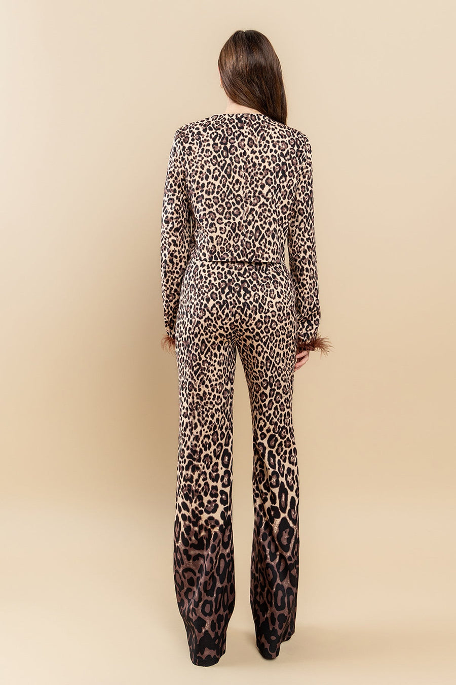 Pant Suit Animal Print Feather Pant Set Animal Ombre