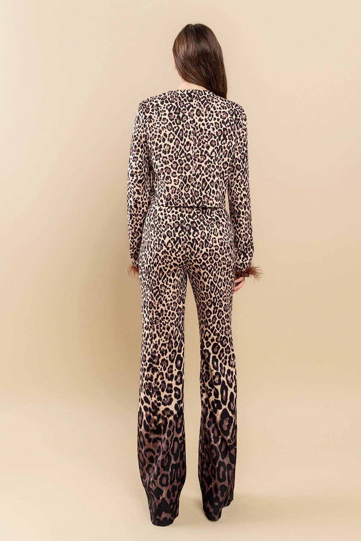 Pant Suit Animal Print Feather Pant Set Animal Ombre