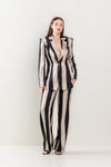 Pant Suit Stripe Jacket Long Pant Set Taupe/Black