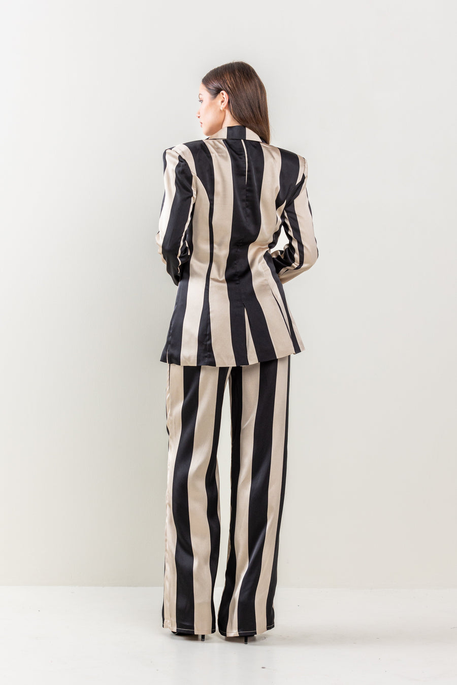 Pant Suit Stripe Jacket Long Pant Set Taupe/Black