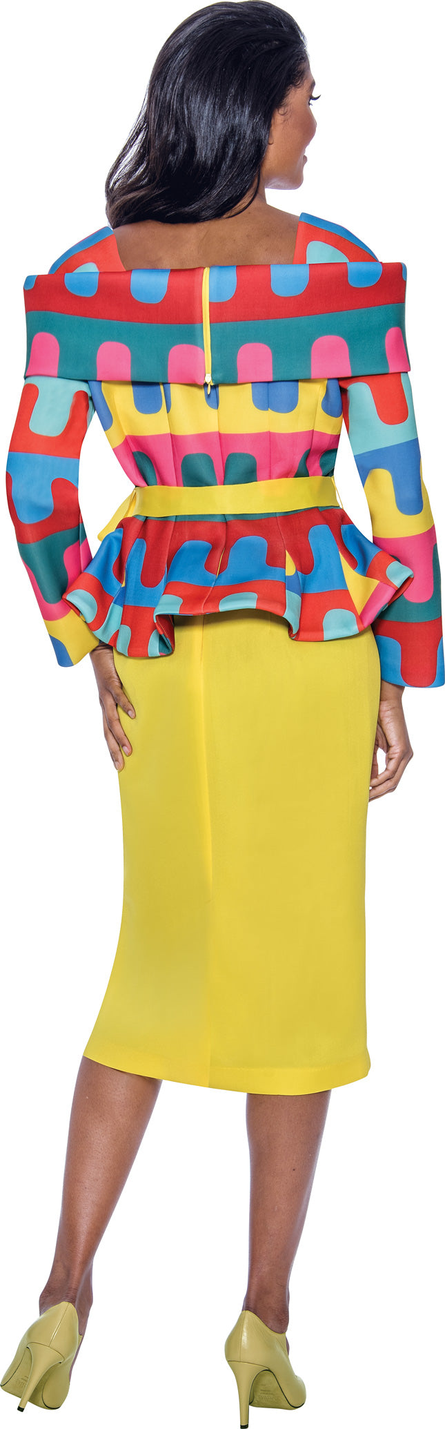 Plus Size Dresses Plus Size Mother of the Bride Midi Belt Dress Yellow/Multi