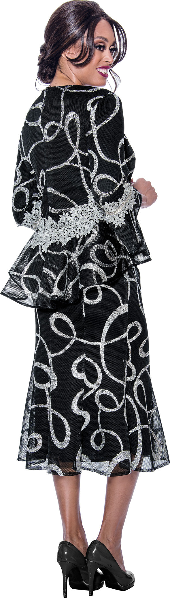 Mother of the Bride Dresses Long Sleeve Mother of the Bride Midi Dress Black/Silver