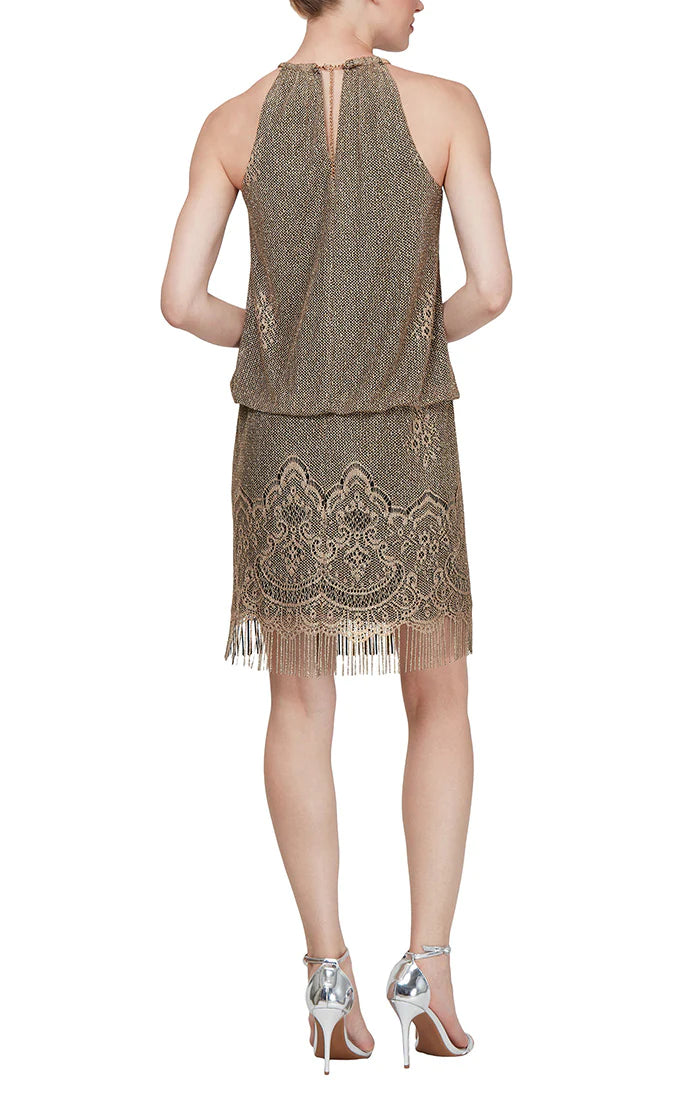 Cocktail Dresses Petite Crochet Short Dress Gold