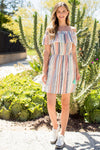 Cocktail Dresses Short Multi Colored Stripe Off Shoulder Dress Cream
