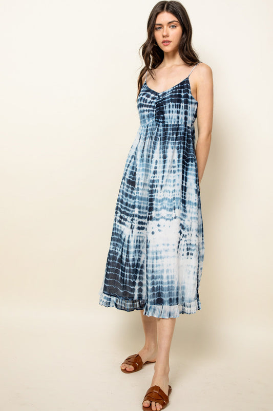 Cocktail Dresses Spaghetti Strap Tir Dye Midi Dress Navy