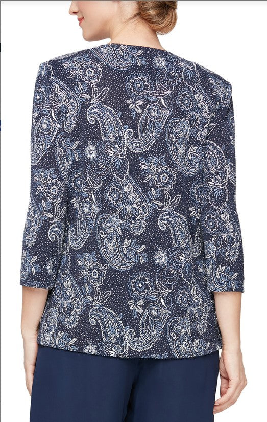 جاكيت محبوك مطبوع معدني بأكمام ثلاثة أرباع من Alex Evenings 8327770