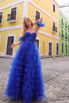Prom Dresses Long Formal Detachable Sleeve A Line Prom Dress Royal Blue