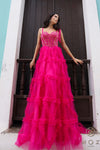 Prom Dresses Long Beaded Formal A Line Prom Gown Fuchsia