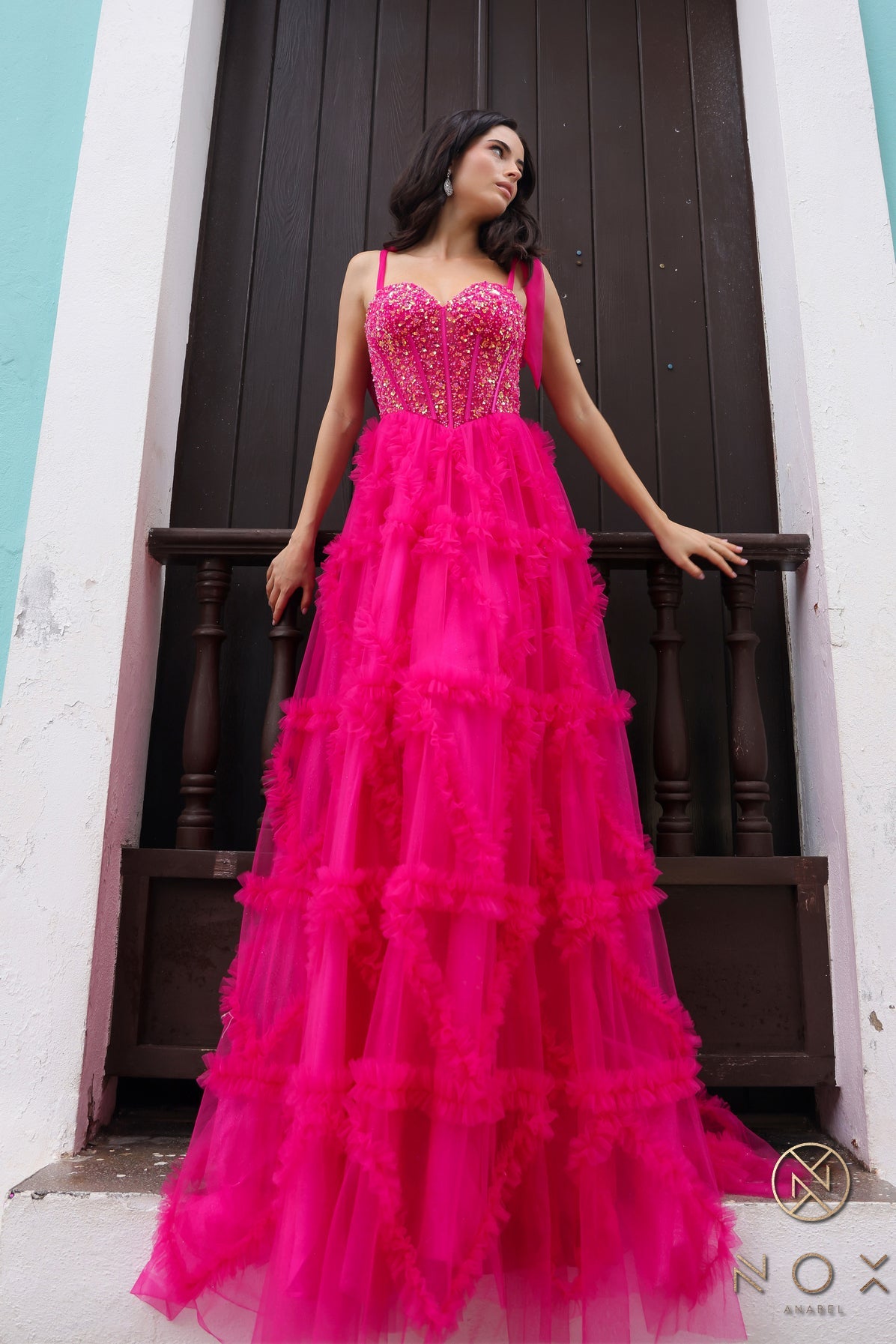 Prom Dresses Long Beaded Formal A Line Prom Gown Fuchsia