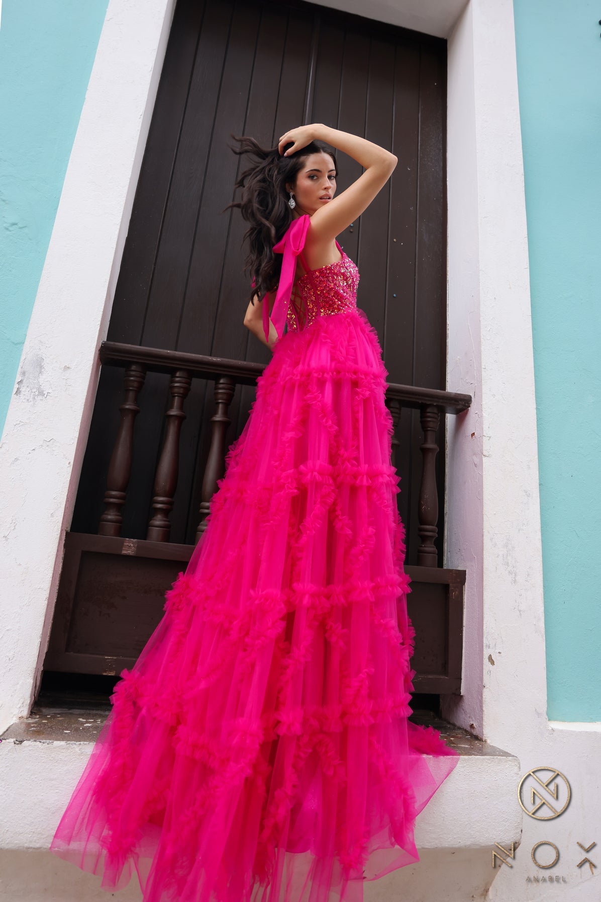 Prom Dresses Long Beaded Formal A Line Prom Gown Fuchsia