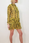 Cocktail Dresses Long Sleeve Snakeskin Print Ruffle Chiffon Short Dress Yellow