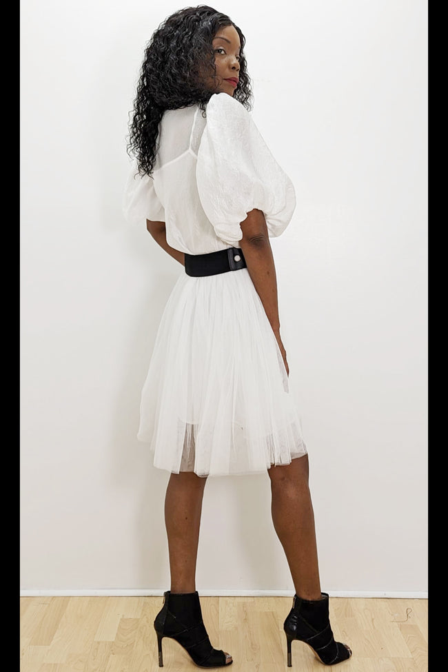 Cocktail Dresses Puff Sleeve Embellished Collar Tulle Short Dress