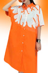 Cocktail Dresses Short Sleeve Button Down Collar Cotton Short Dress Orange