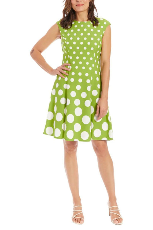 Cocktail Dresses Short Pleated Polka Dot Print Cocktail Dress GREEN WHITE