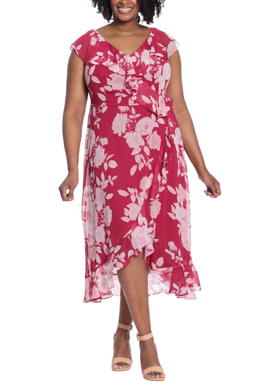 Cocktail Dresses Plus Size Hihg Low Printed Cocktail Dress Red White