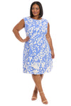 Plus Size Dresses Short Plus Size Floral Print Cocktail Dress Blue Ivory