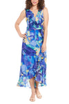 Cocktail Dresses Ruffled High Low Printed Cocktail Dress Blue Multi