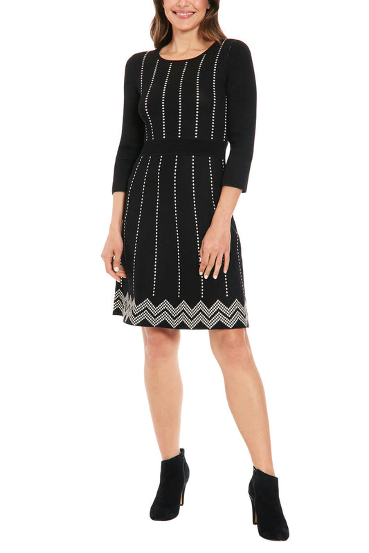 Cocktail Dresses Short A-Line Sweater Cocktail Dress BLACK CREAM
