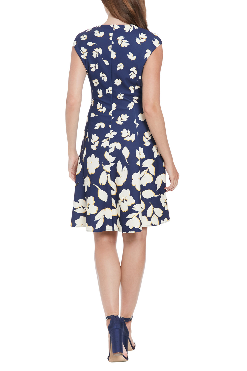 Cocktail Dresses Short Floral Print Cocktail A Line Dress Navy Ivory