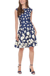 Cocktail Dresses Short Floral Print Cocktail A Line Dress Navy Ivory