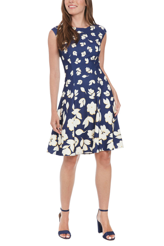 Cocktail Dresses Short Floral Print Cocktail A Line Dress Navy Ivory