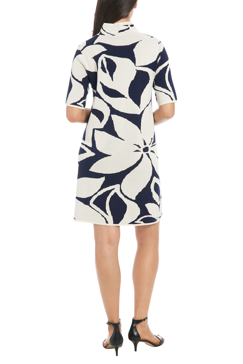 Cocktail Dresses Short Floral Print Cocktail Dress Navy Ivory