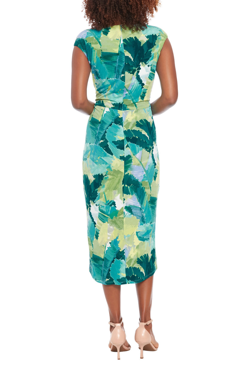 Cocktail Dresses Short Printed Fitted Midi Cocktail Dress Blue Green