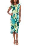 Cocktail Dresses Short Printed Fitted Midi Cocktail Dress Blue Green