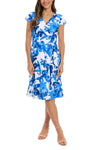 Cocktail Dresses Short Printed Floral Knee Length Cocktail Dress Ivory Blue