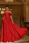 Prom Dresses A Line Long Pleated Formal Prom Dress  Red
