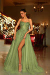 Prom Dresses Ball Gown Long Formal Slit Prom Dress Olive
