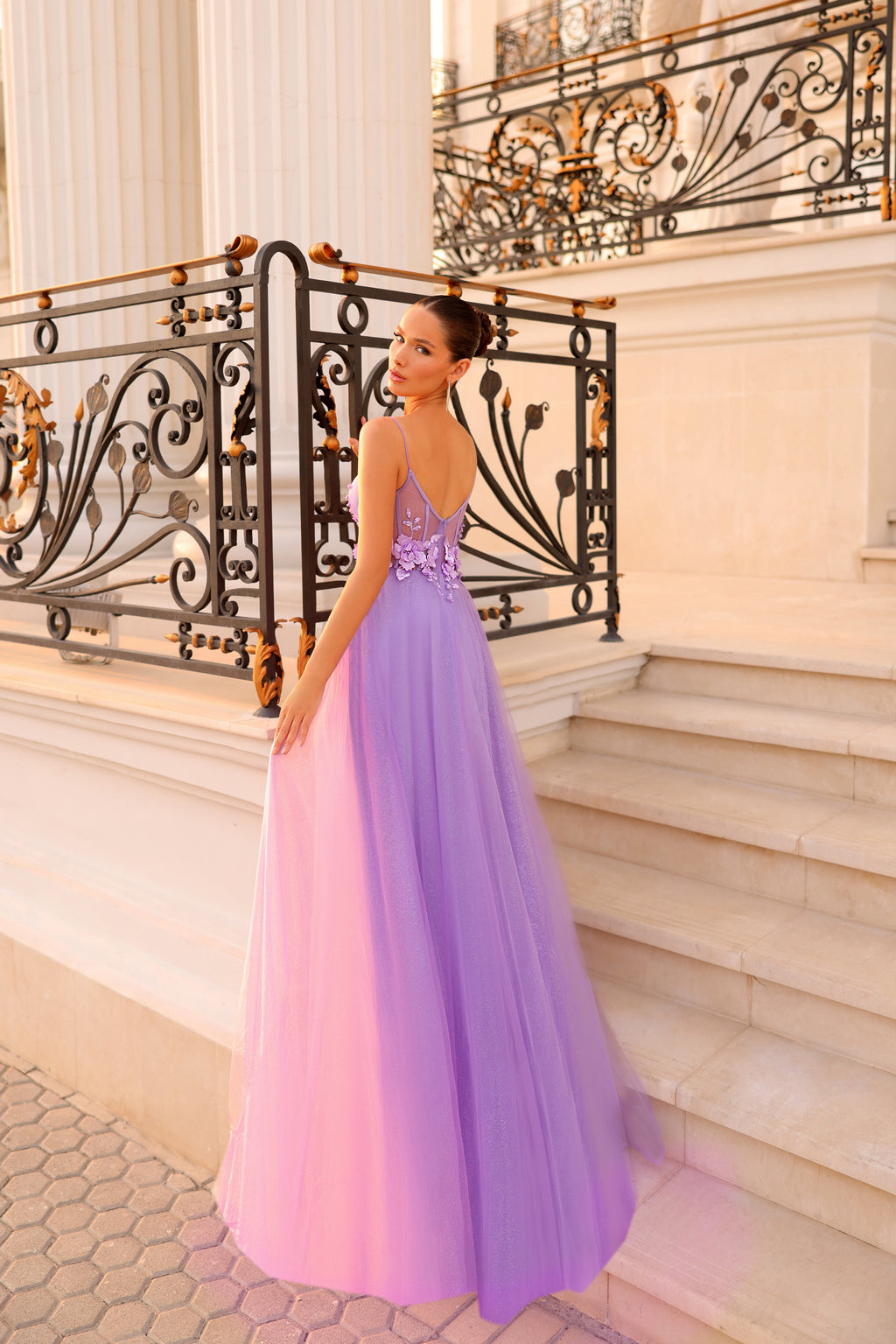 Prom Dresses Floral Long Glitter Formal Prom Dress  Lilac