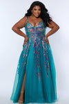 Sydneys Closet TE2302 Plus Size Long Formal A Line Glitter Prom Jade