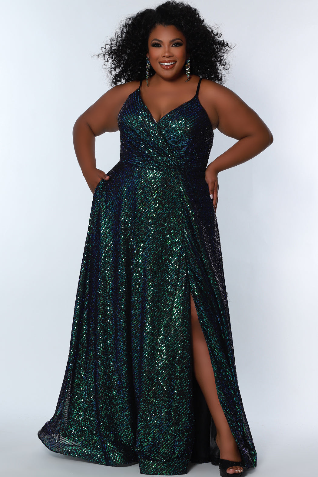 Plus Size Dresses Prom Long Sequin Formal A Line Plus Size Dress Peacock