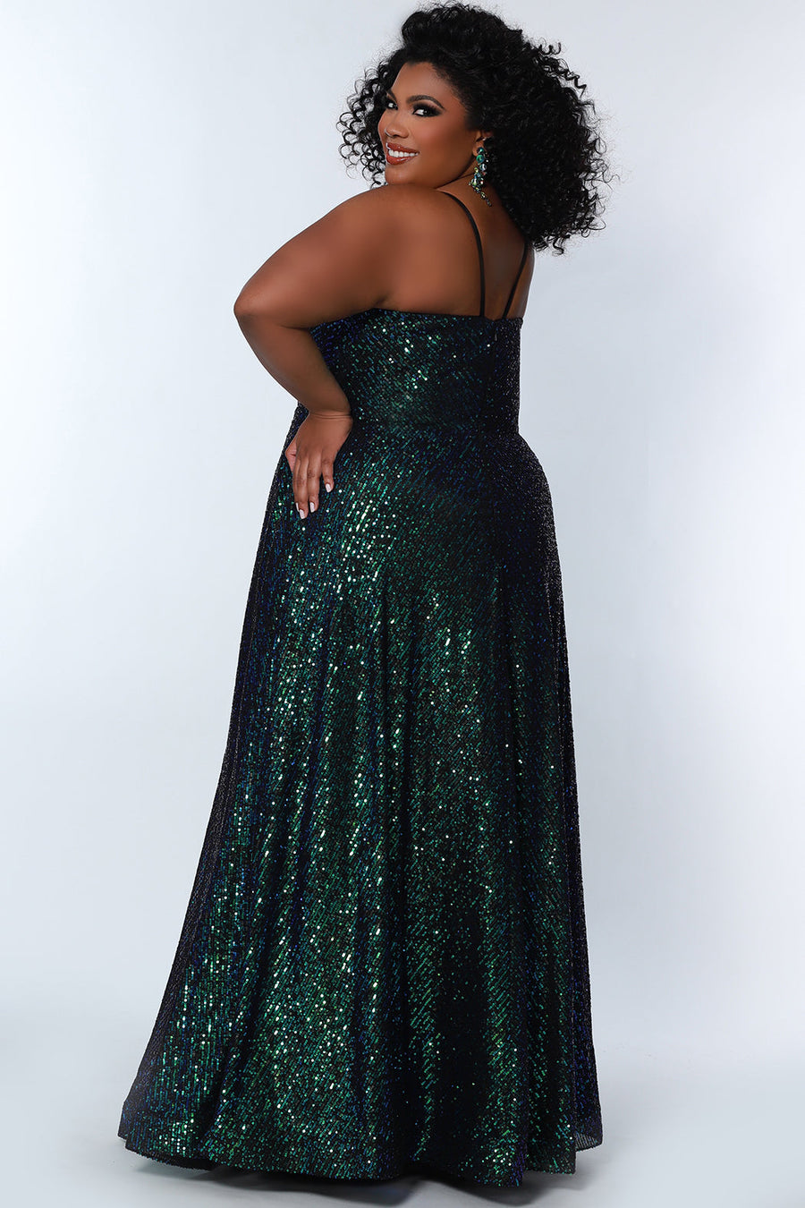 Plus Size Dresses Prom Long Sequin Formal A Line Plus Size Dress Peacock