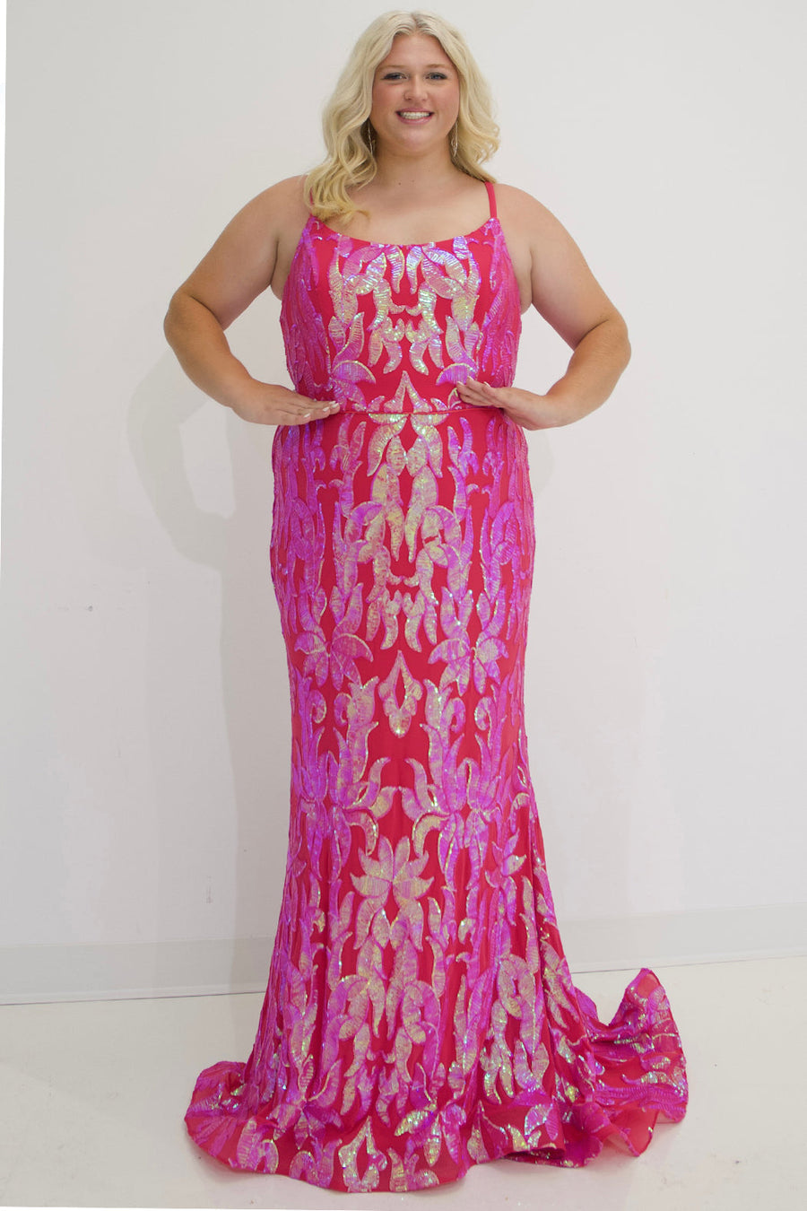 Plus Size Dresses Prom Long Sequin Formal Plus Size Dress Lipstick