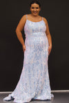 Plus Size Dresses Prom Long Sequin Formal Plus Size Dress Ice Blue