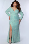 Plus Size Dresses Plus Size Long Sleeve Formal Pleated Sequin Prom Dress Aqua