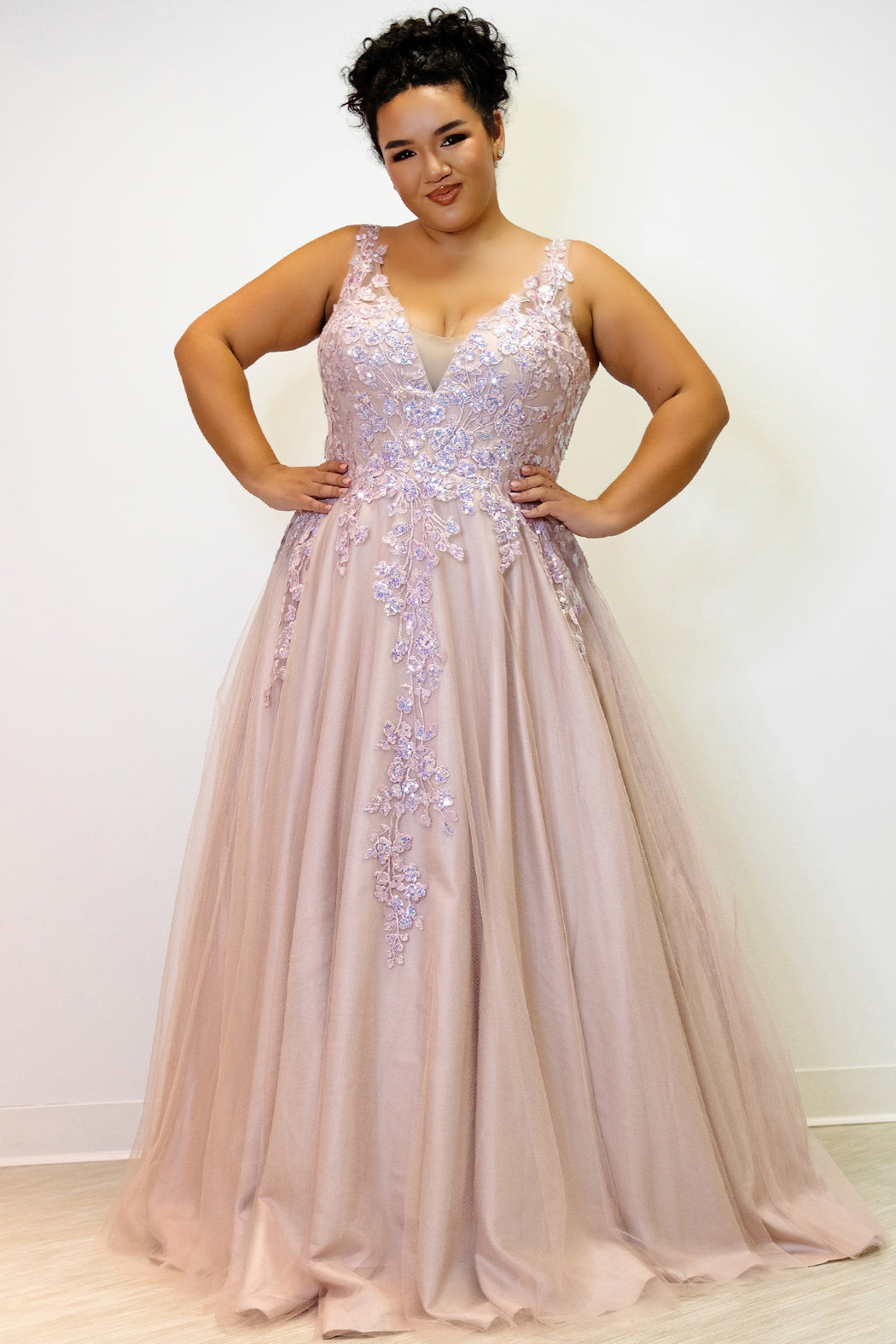 Plus Size Dresses Prom Long Formal A Line Floral  Plus Size Dress Mocha